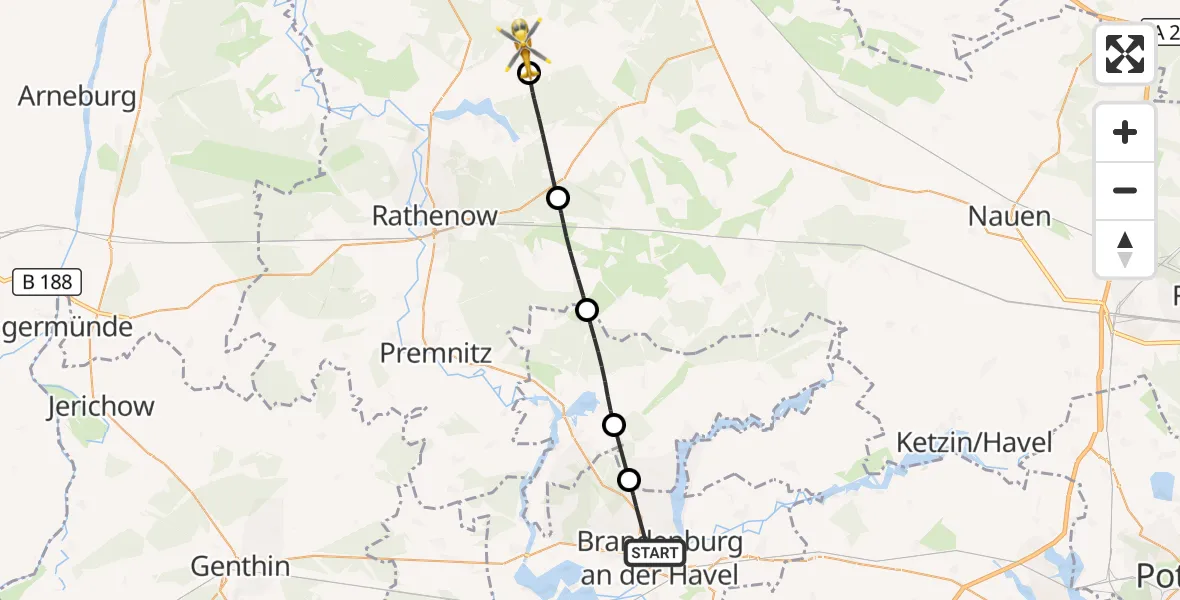 Flugroute Rettungshubschrauber Brandenburg an der Havel - Seeblick, 08 September 2026, 11:26