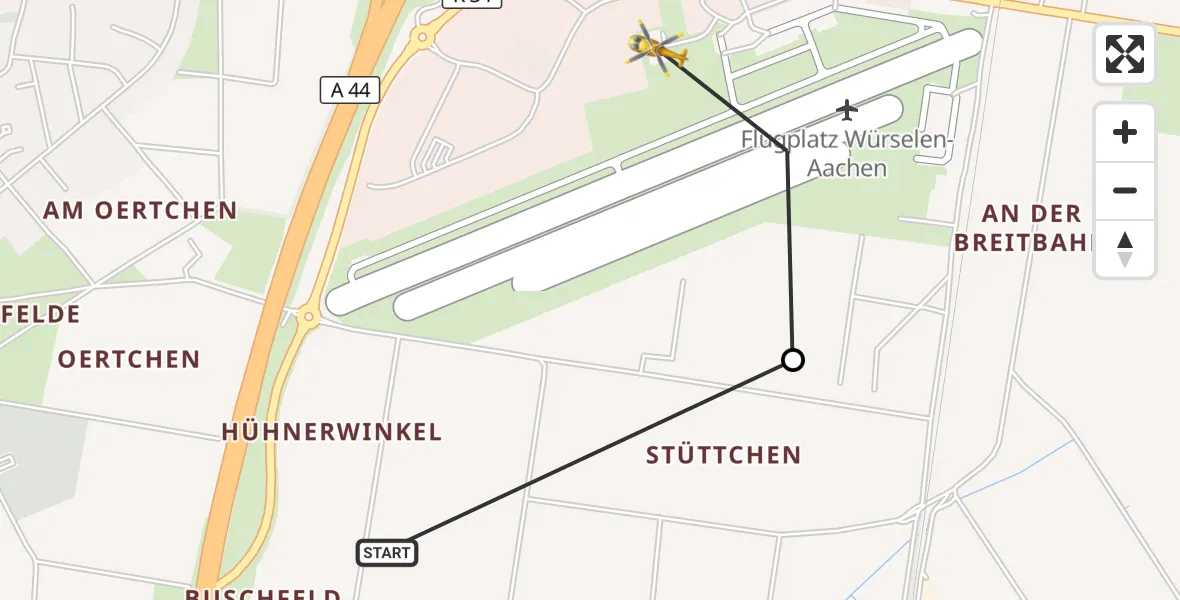 Flugroute Rettungshubschrauber Würselen - Aachen-Merzbrück Flughafen, 08 September 2026, 11:28