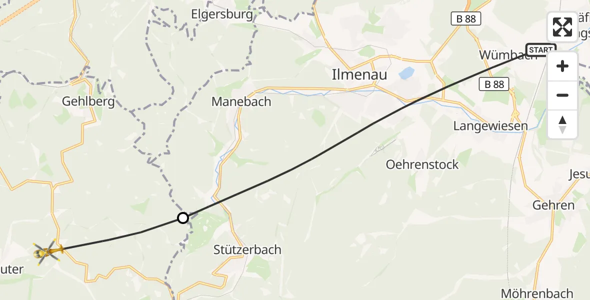 Flugroute Rettungshubschrauber Ilmenau - Suhl, 08 September 2026, 11:30