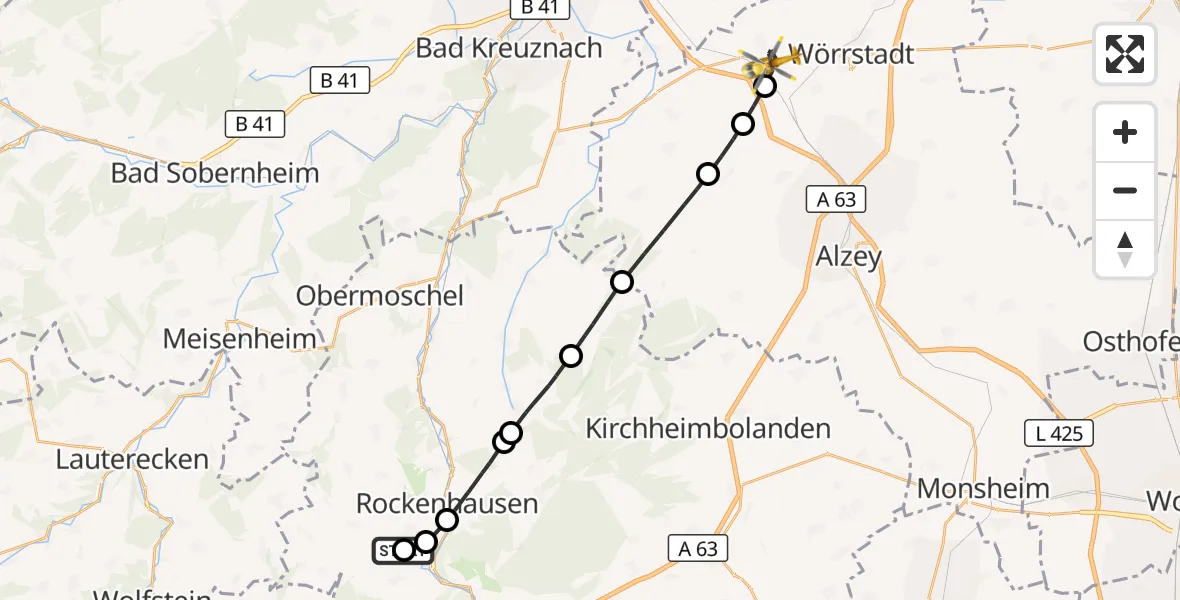 Flugroute Rettungshubschrauber Rockenhausen - Wallertheim, 08 September 2026, 11:50