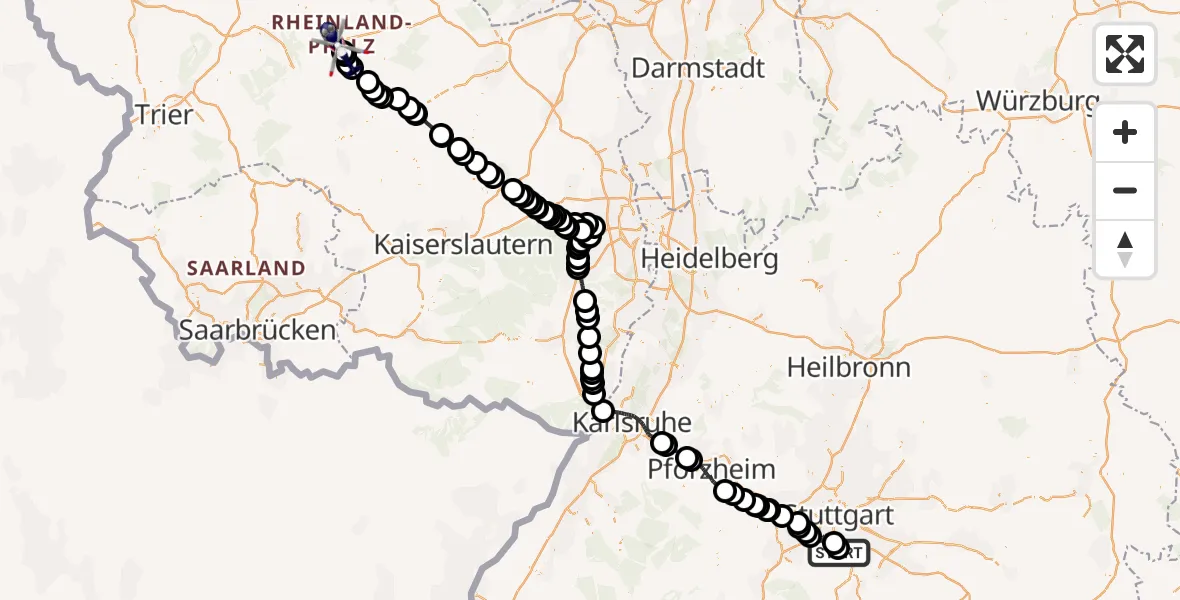 Flugroute Polizeihubschrauber Flughafen Stuttgart - Sohren, 08 September 2026, 11:54