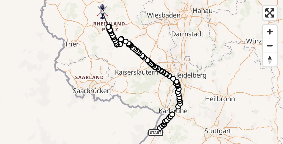 Flugroute Polizeihubschrauber Sinzheim - Ediger-Eller, 08 September 2026, 11:56