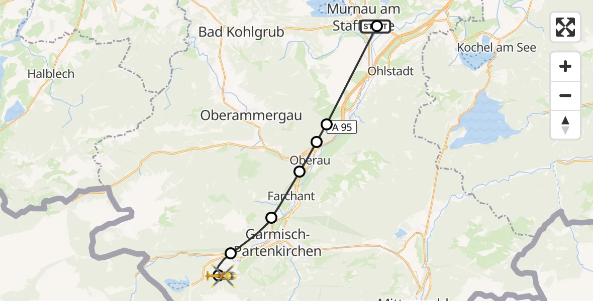 Flugroute Rettungshubschrauber Murnau Accident Hospital - Brandweg Hubschrauberlandeplatz, 08 September 2026, 11:57