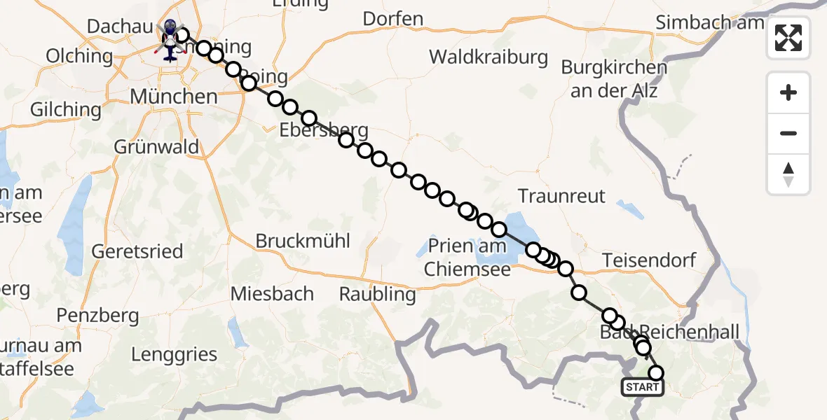 Flugroute Polizeihubschrauber Ramsau b.Berchtesgaden - Oberschleißheim, 08 September 2026, 12:00