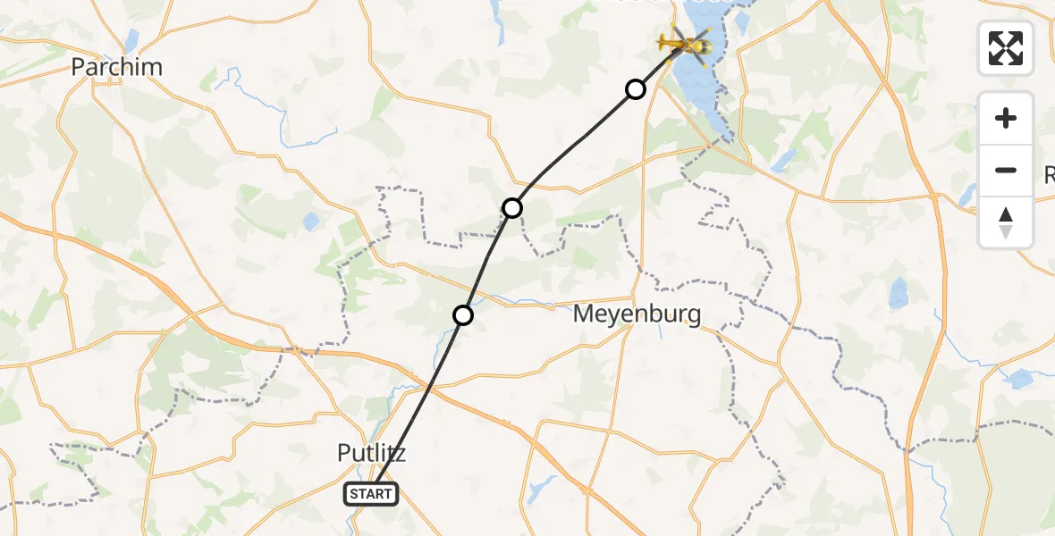 Flugroute Rettungshubschrauber Putlitz - Plau am See, 08 September 2026, 12:03
