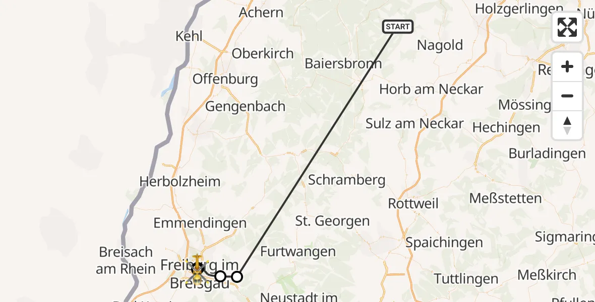 Flugroute Ambulanzhubschrauber Altensteig - Freiburg University Hospital Heliport 2, 08 September 2026, 12:04