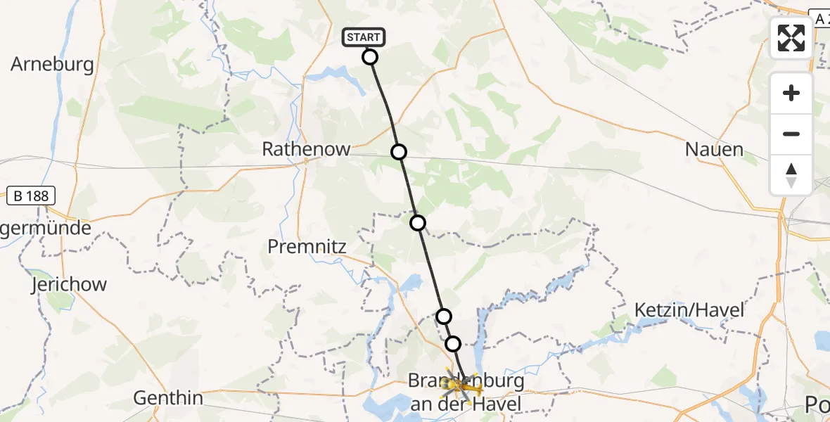 Flugroute Rettungshubschrauber Seeblick - Brandenburg an der Havel, 08 September 2026, 12:06