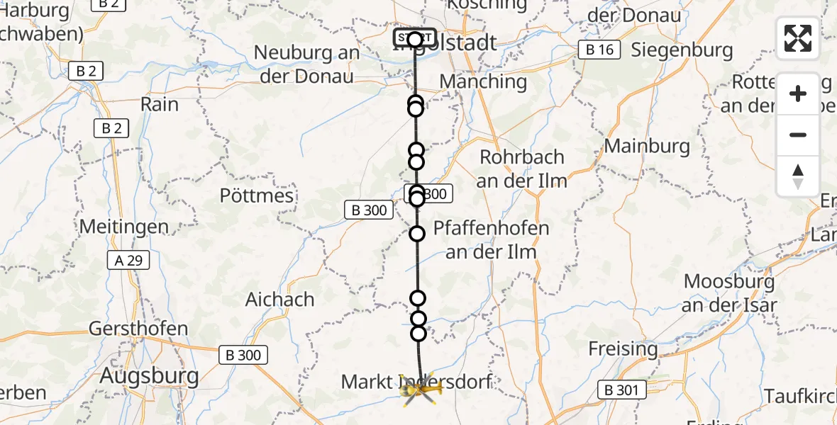 Flugroute Rettungshubschrauber Ingolstadt Hospital - Markt Indersdorf, 08 September 2026, 12:09