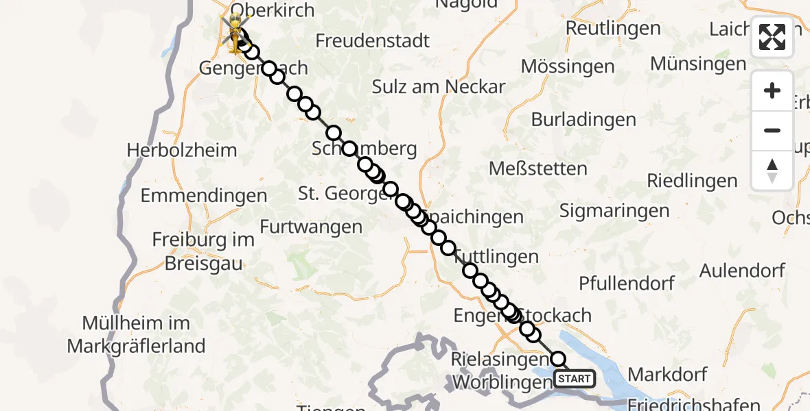 Flugroute Rettungshubschrauber Allensbach - Offenburg, 08 September 2026, 12:10