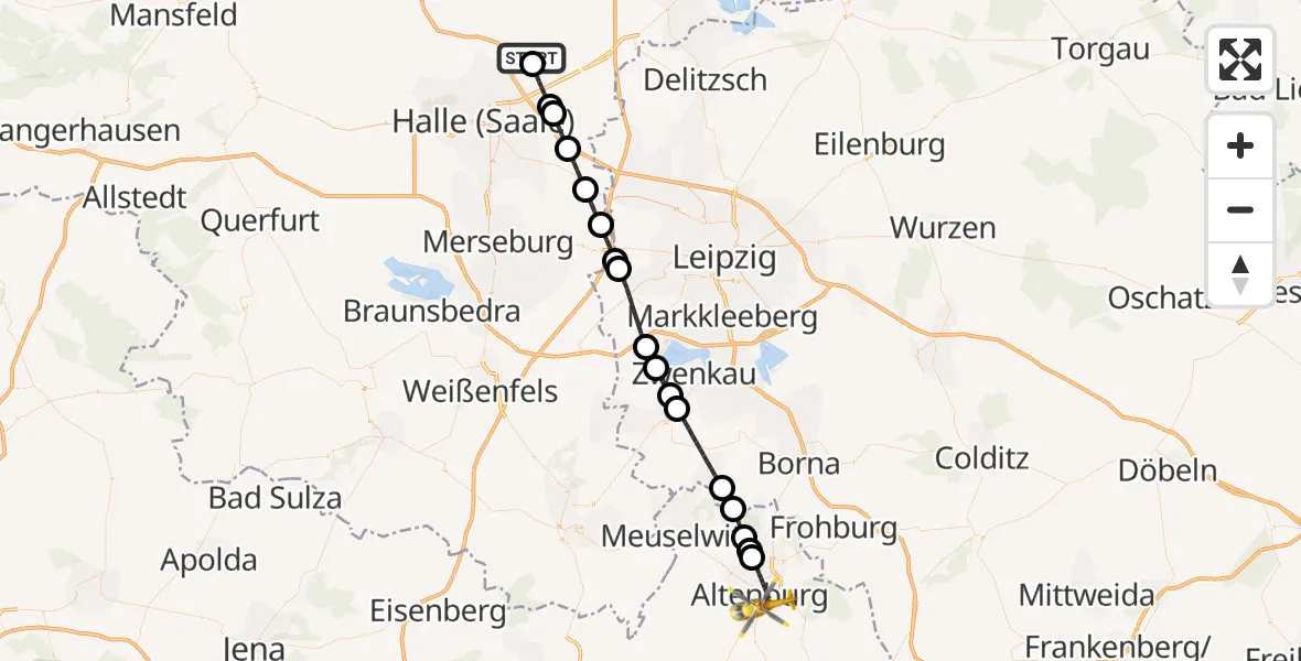 Flugroute Rettungshubschrauber Halle-Oppin Flugplatz - Altenburg, 08 September 2026, 12:10