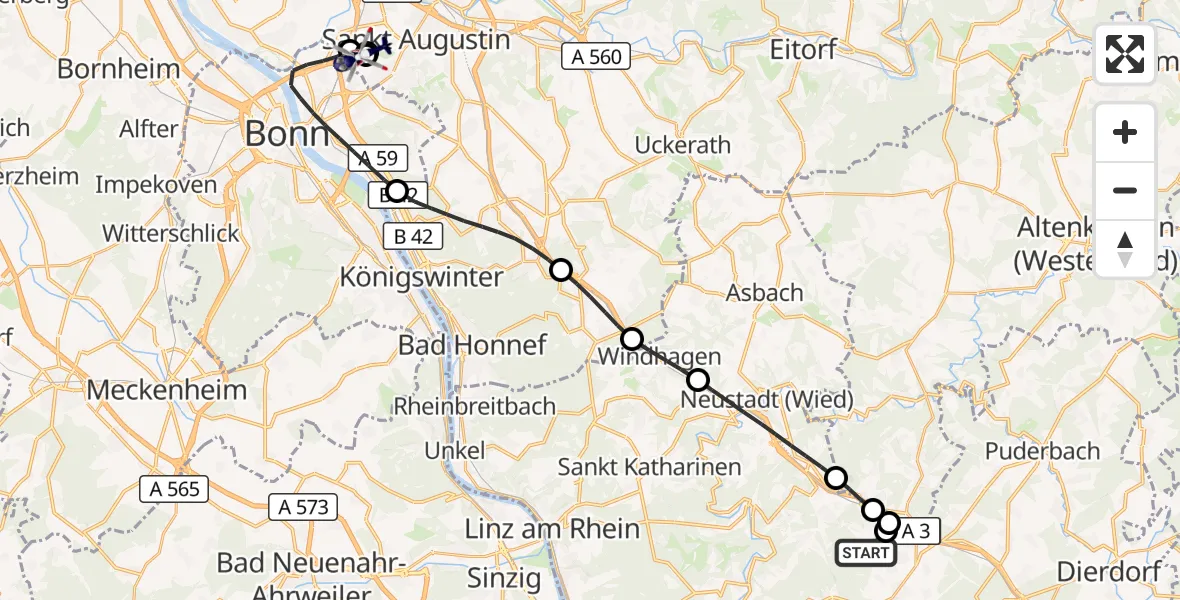 Flugroute Polizeihubschrauber Oberhonnefeld-Gierend - Sankt Augustin, 08 September 2026, 12:12