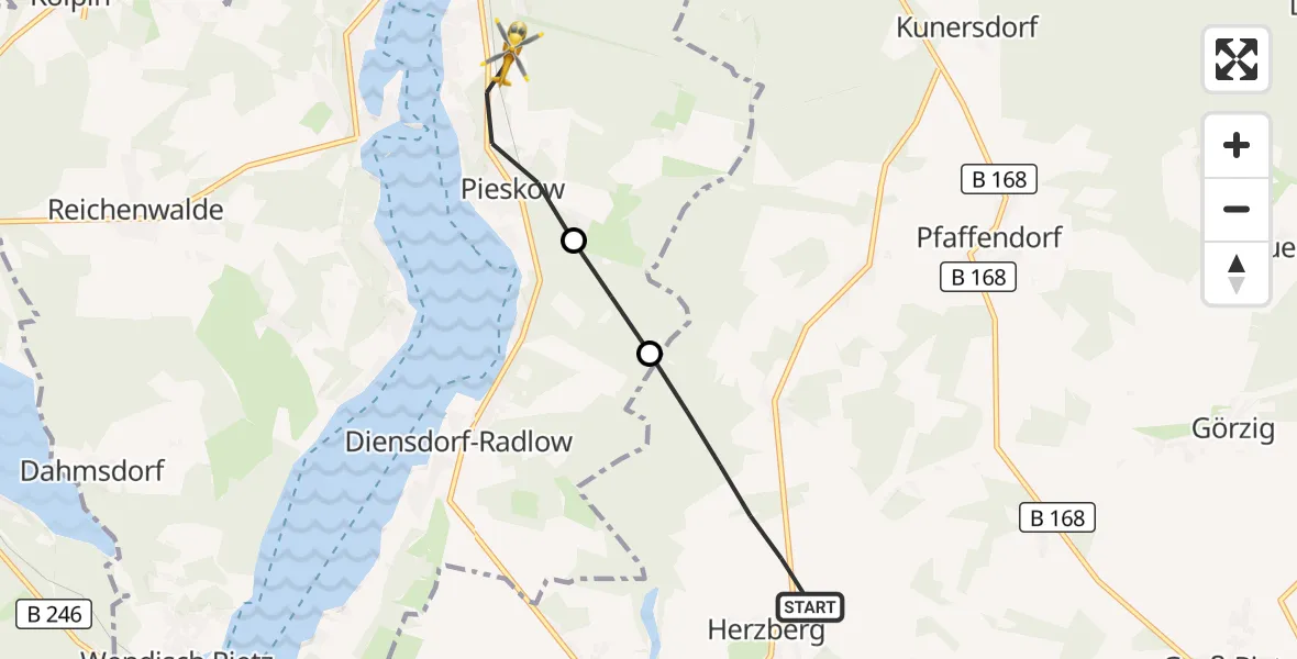 Flugroute Rettungshubschrauber Rietz-Neuendorf - Bad Saarow, 08 September 2026, 12:18