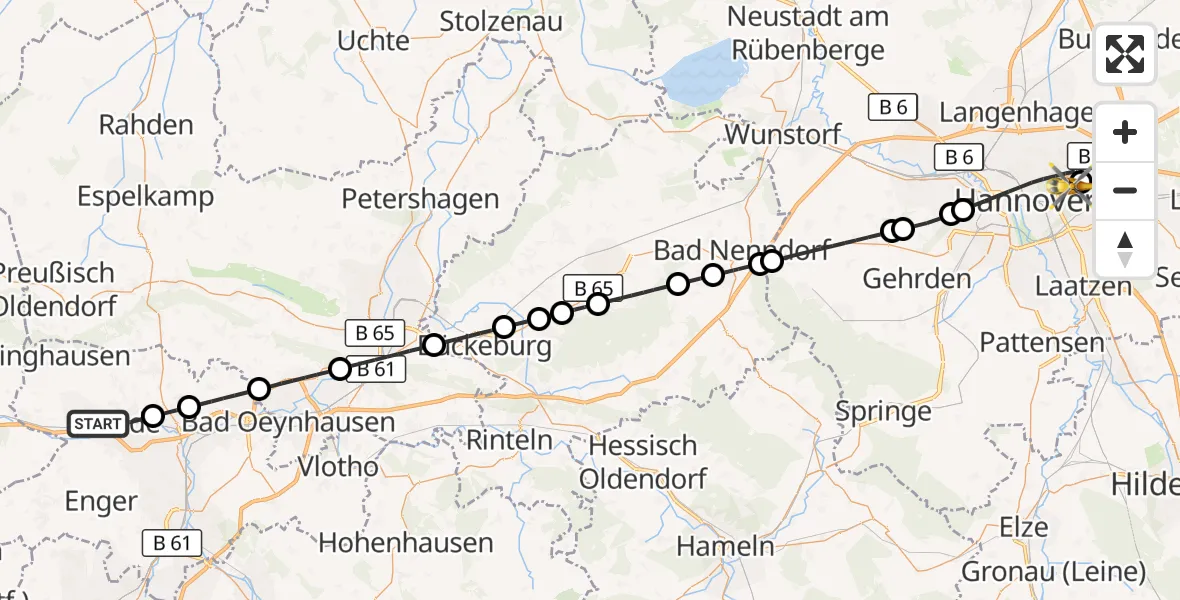 Flugroute Rettungshubschrauber Bünde - Hannover Luftrettung Hubschrauberlandeplatz (Christoph 4), 08 September 2026, 12:18