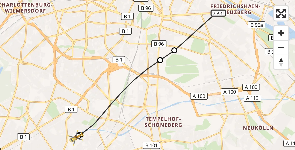 Flugroute Rettungshubschrauber Berlin - Charité Clinic Benjamin Franklin Campus, 08 September 2026, 12:21