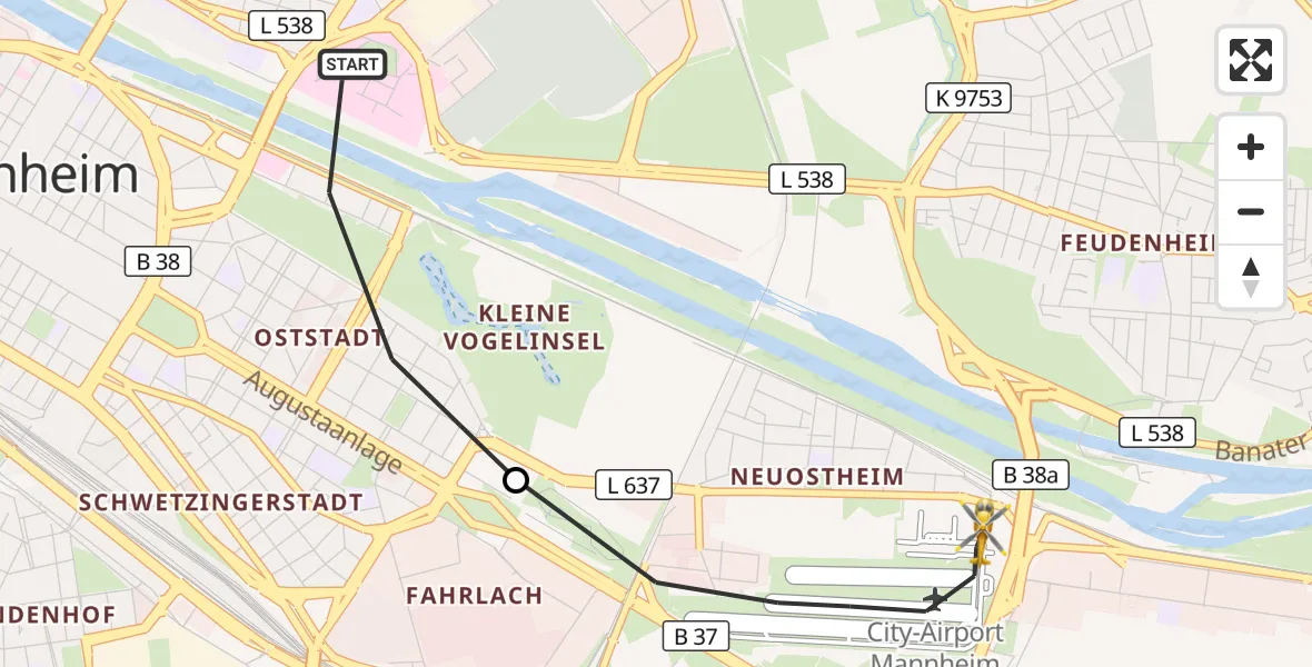 Flugroute Rettungshubschrauber Mannheim - Mannheim-City Flughafen, 08 September 2026, 12:21