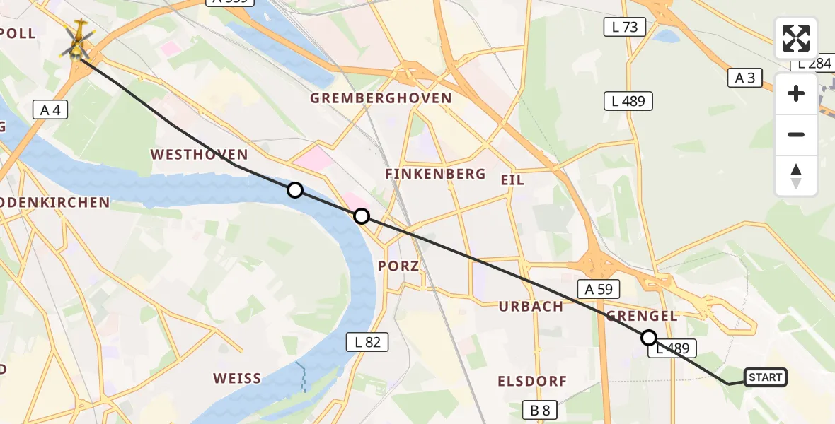 Flugroute Rettungshubschrauber Köln Bonn Flughafen - Köln, 08 September 2026, 12:24