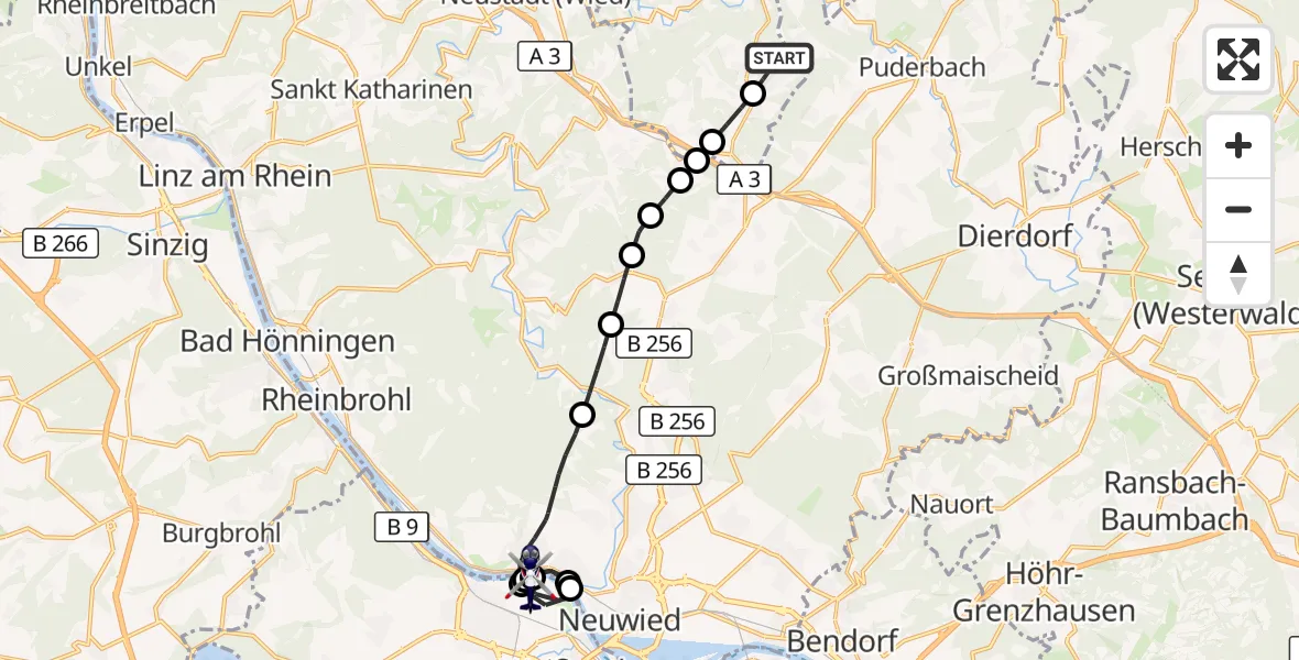 Flugroute Polizeihubschrauber Pleckhausen - Andernach, 08 September 2026, 12:25