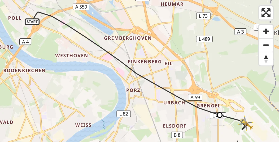 Flugroute Rettungshubschrauber Köln - Köln Bonn Flughafen, 08 September 2026, 12:31