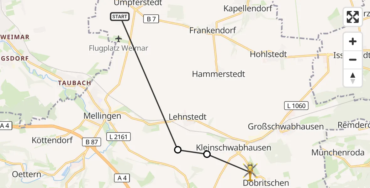 Flugroute Rettungshubschrauber Umpferstedt - Döbritschen, 08 September 2026, 12:34