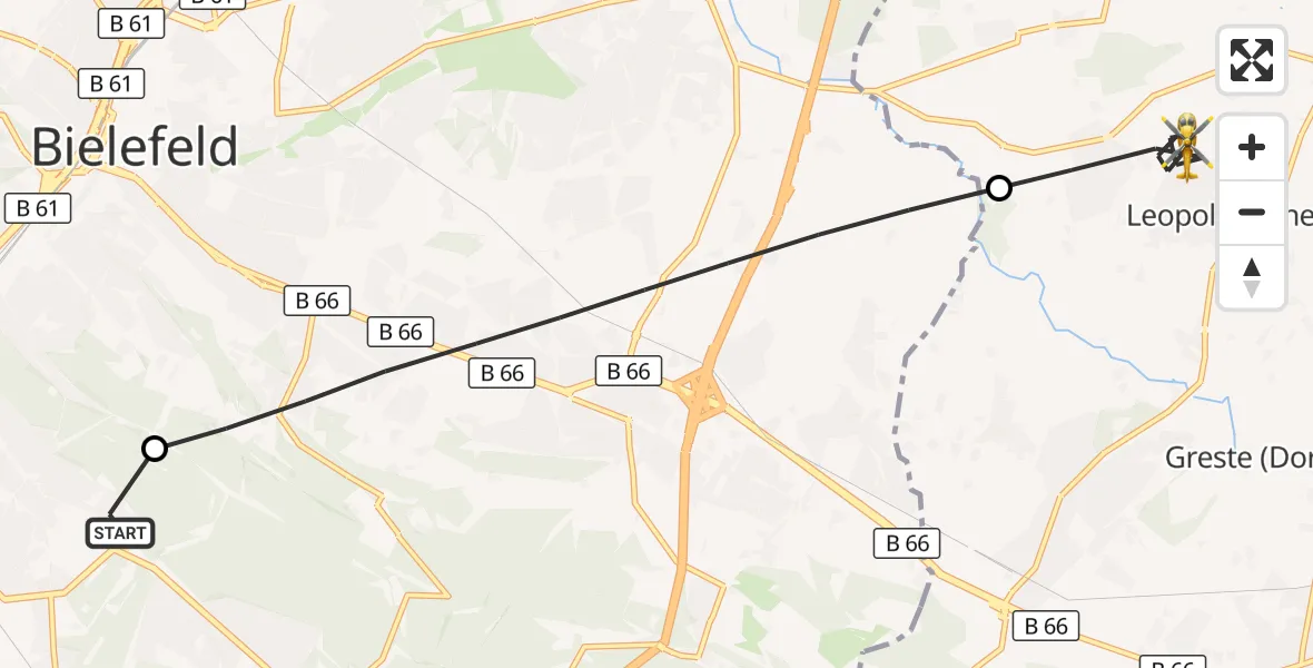 Flugroute Rettungshubschrauber Luftrettungszentrum Bielefeld - Leopoldshöhe, 08 September 2026, 12:35