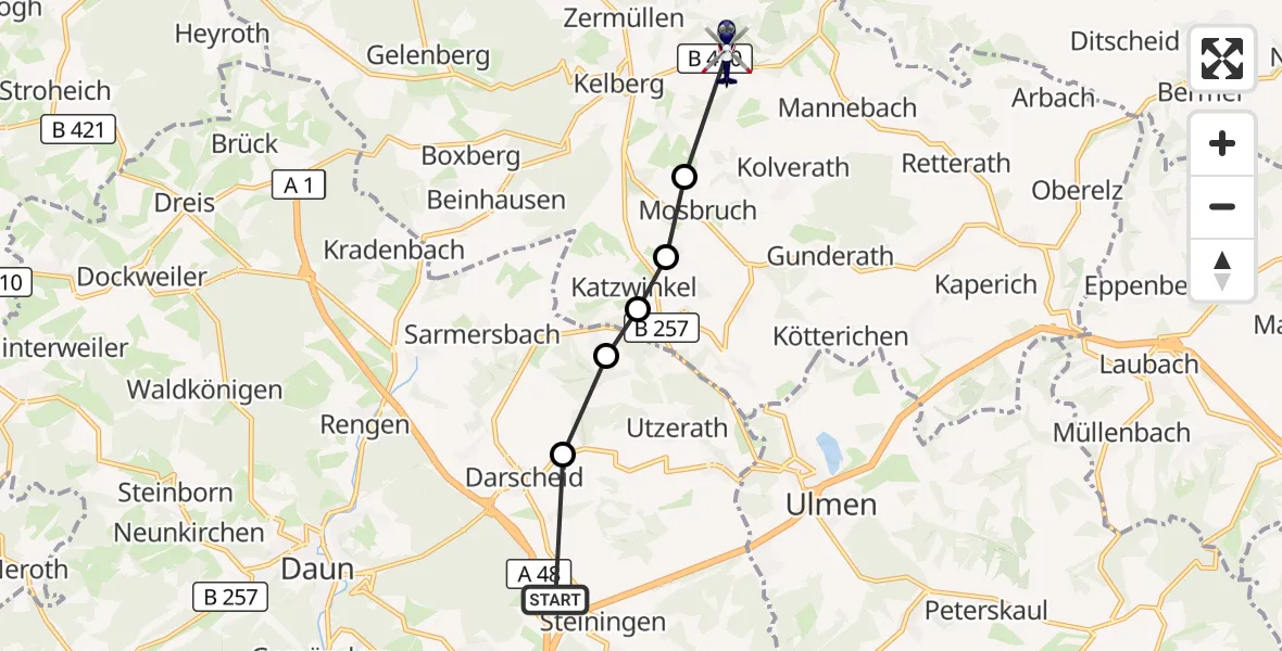 Flugroute Polizeihubschrauber Steiningen - Kelberg, 08 September 2026, 12:37