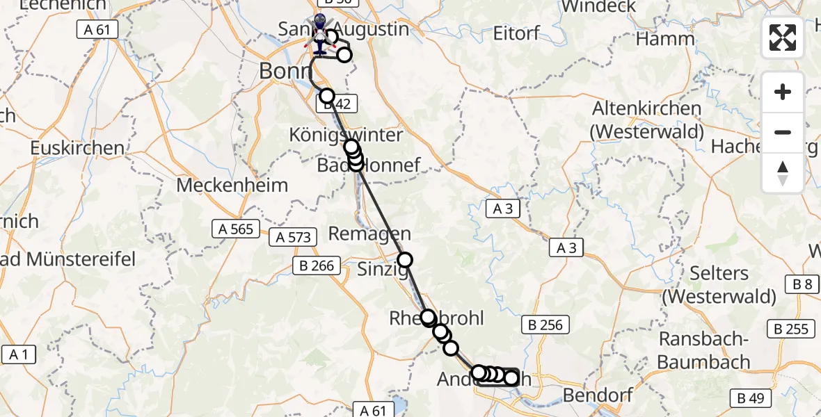 Flugroute Polizeihubschrauber Andernach - Sankt Augustin, 08 September 2026, 12:39