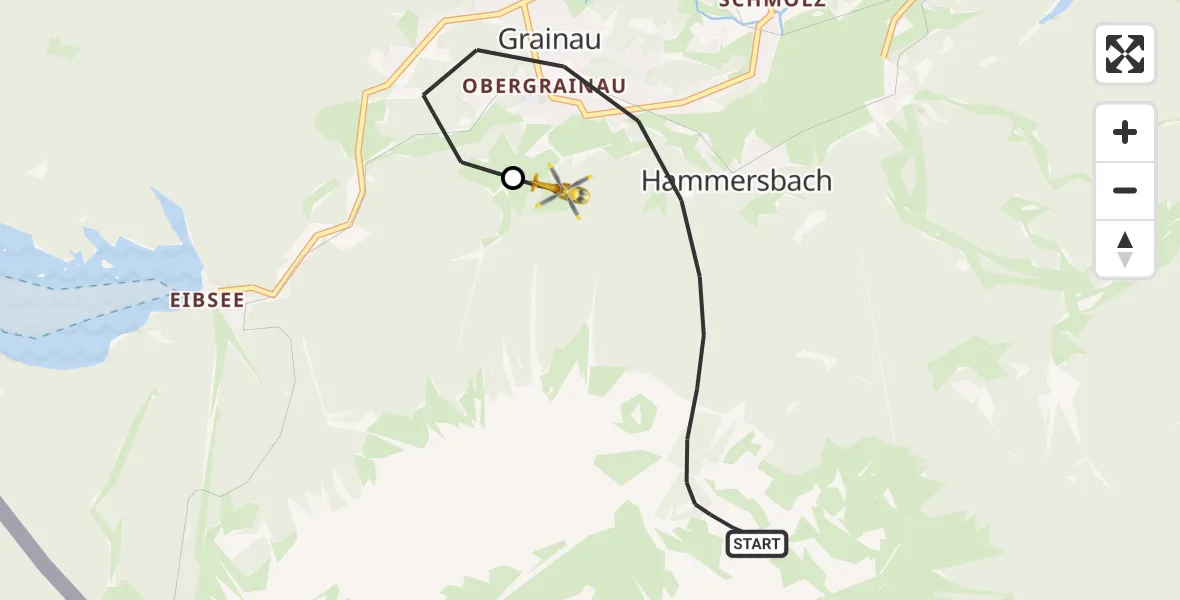 Flugroute Rettungshubschrauber Grainau - Brandweg Hubschrauberlandeplatz, 08 September 2026, 12:43