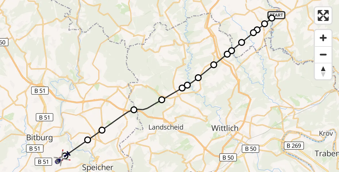 Flugroute Polizeihubschrauber Lutzerath - Bitburg Flughafen, 08 September 2026, 12:44