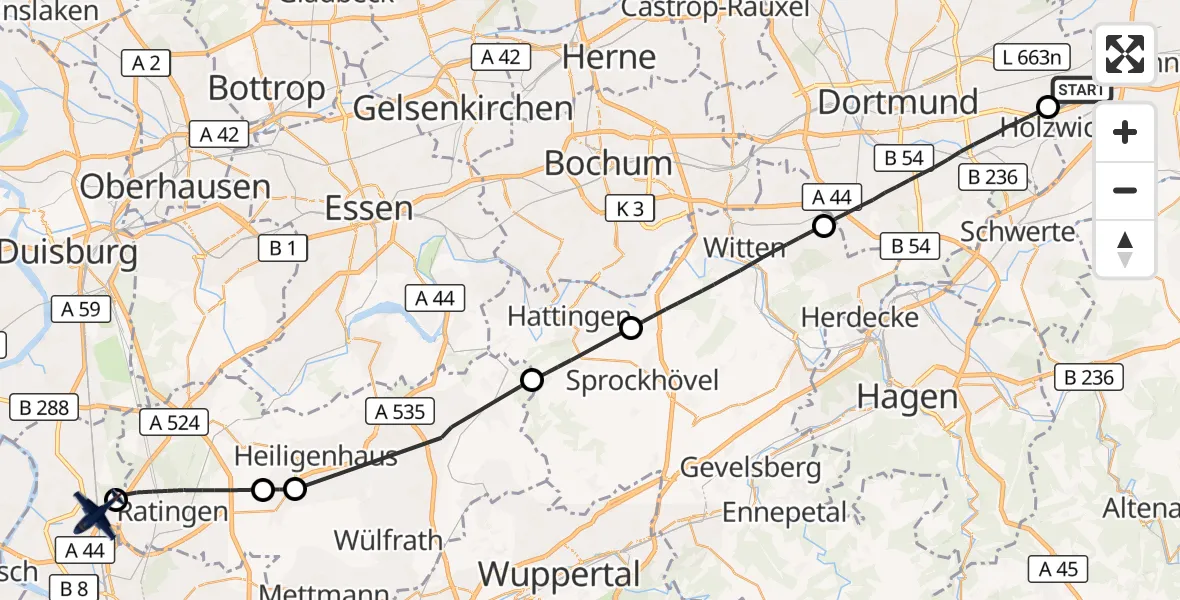 Flugroute Polizeiflugzeug Dortmund Flughafen - Düsseldorf Flughafen, 08 September 2026, 12:45