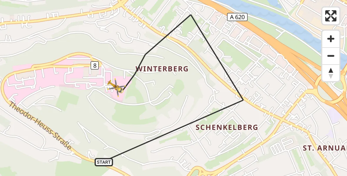 Flugroute Rettungshubschrauber Saarbrücken - Saarbrücken, 08 September 2026, 12:49
