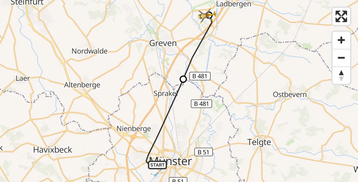 Flugroute Ambulanzhubschrauber Münster - Christoph  Westfalen-ADAC, 08 September 2026, 12:50