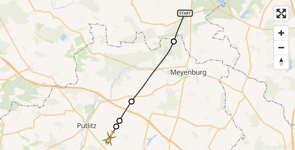 Flugroute Rettungshubschrauber Ganzlin - Triglitz, 08 September 2026, 13:01