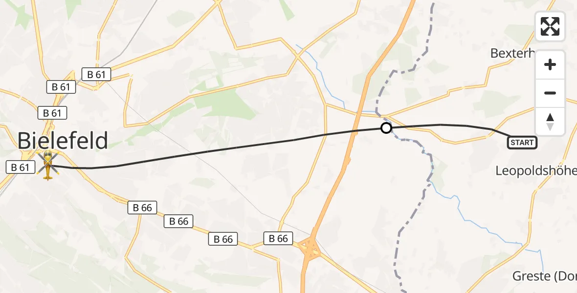 Flugroute Rettungshubschrauber Leopoldshöhe - Bielefeld, 08 September 2026, 13:19