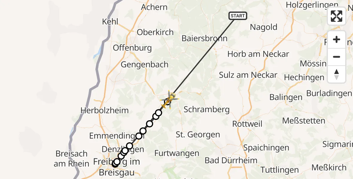 Flugroute Ambulanzhubschrauber Altensteig - Hausach, 08 September 2026, 13:25