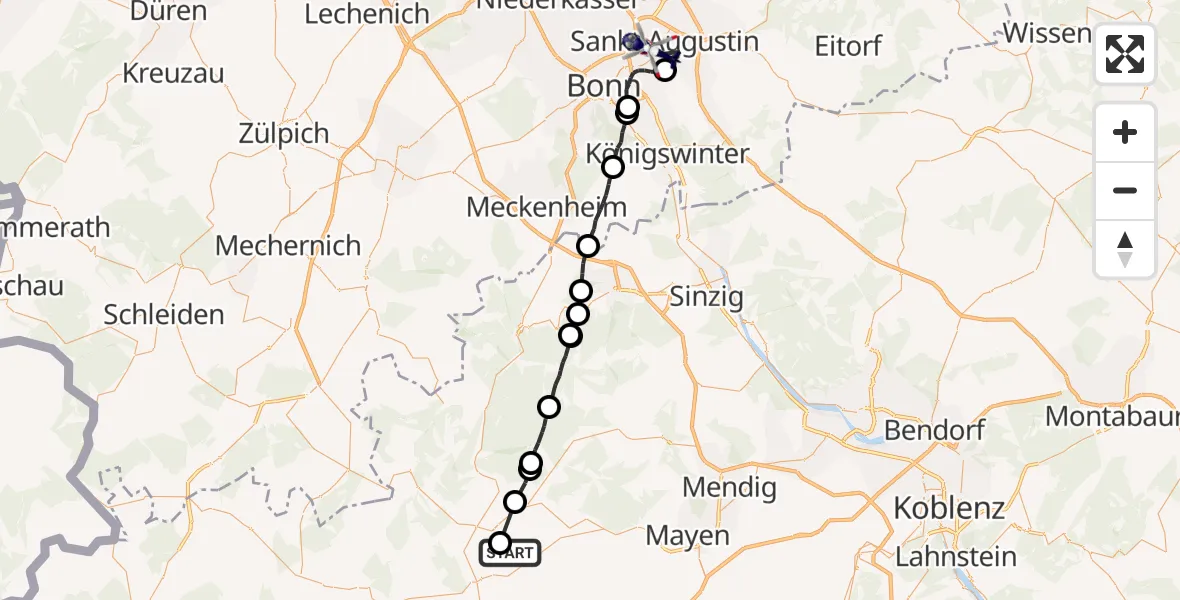 Flugroute Polizeihubschrauber Reimerath - Sankt Augustin, 08 September 2026, 13:33