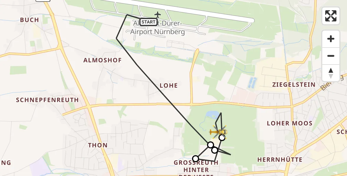 Flugroute Ambulanzhubschrauber Flughafen Nuremberg - Flughafen Nuremberg, 08 September 2026, 13:40