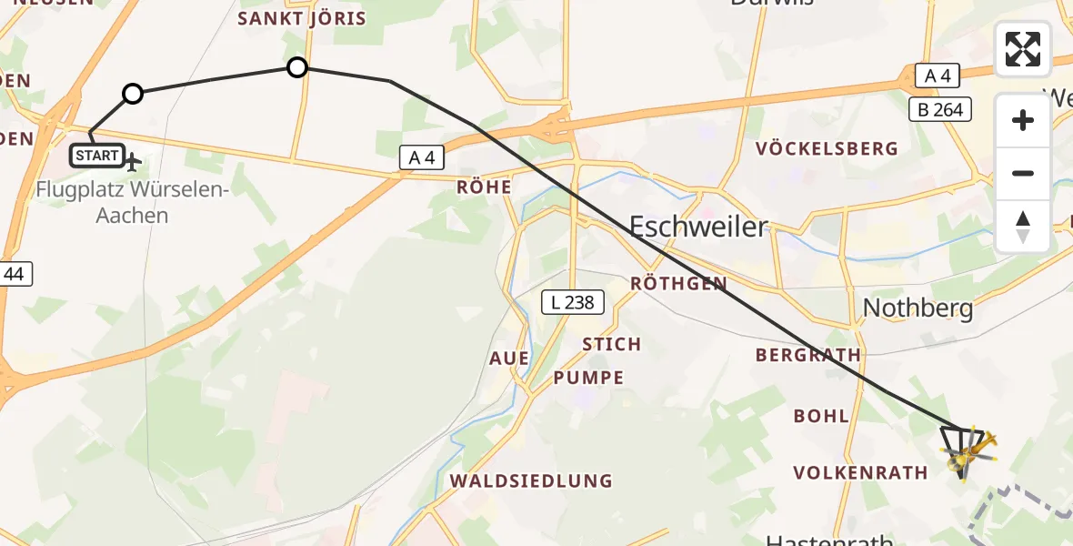 Flugroute Rettungshubschrauber Aachen-Merzbrück Flughafen - Eschweiler, 08 September 2026, 13:45