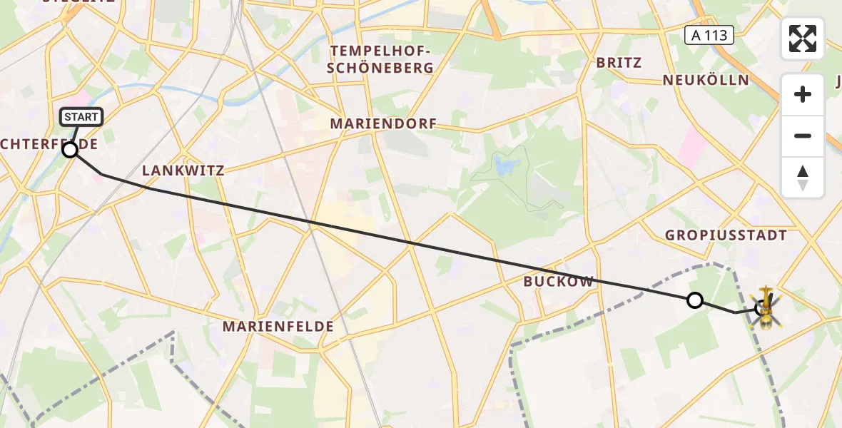 Flugroute Rettungshubschrauber Charité Clinic Benjamin Franklin Campus - Berlin, 08 September 2026, 13:51