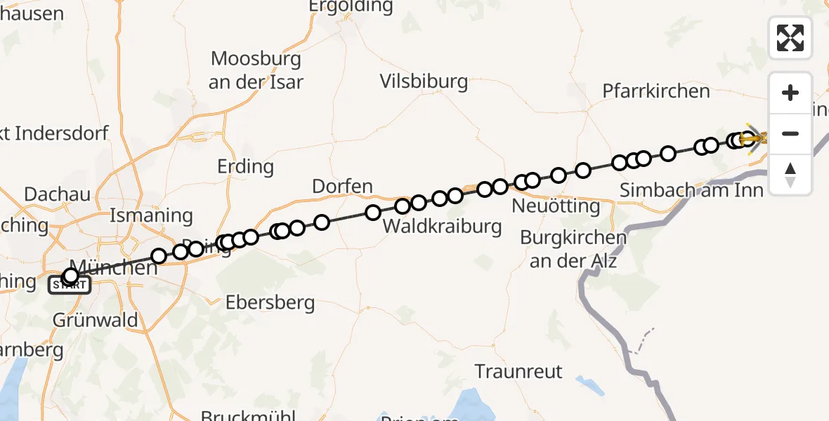 Flugroute Rettungshubschrauber DRF Air Rescue München Hubschrauberlandeplatz - Rotthalmünster, 08 September 2026, 13:51