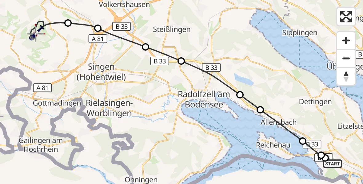 Flugroute Polizeihubschrauber Konstanz Flugplatz - Hilzingen, 08 September 2026, 13:51