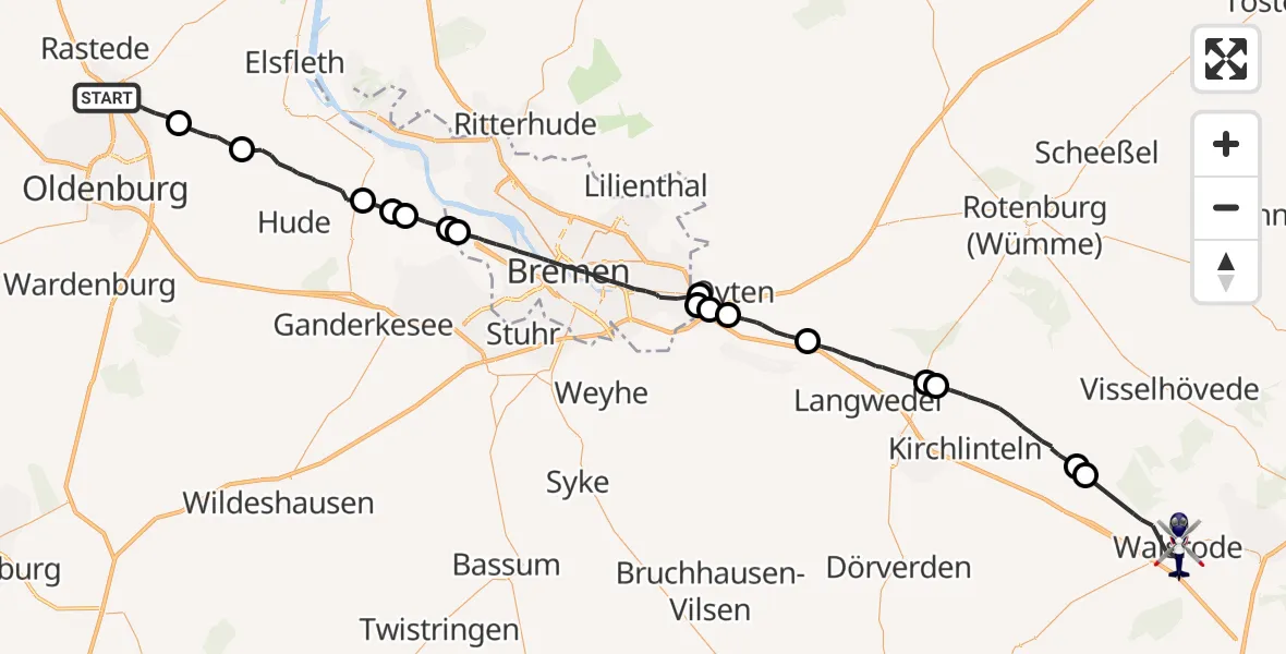 Flugroute Polizeihubschrauber Rastede - Walsrode, 08 September 2026, 13:53