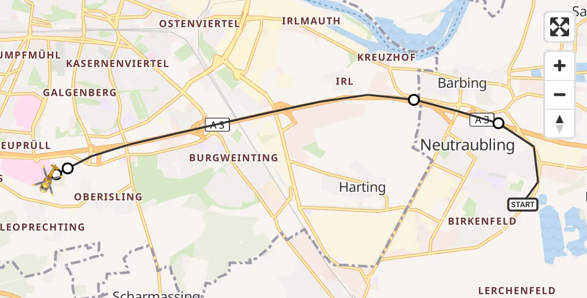 Flugroute Rettungshubschrauber Neutraubling - DRF Air Rescue Station Regensburg / Regensburg University Hospital, 08 September 2026, 14:00