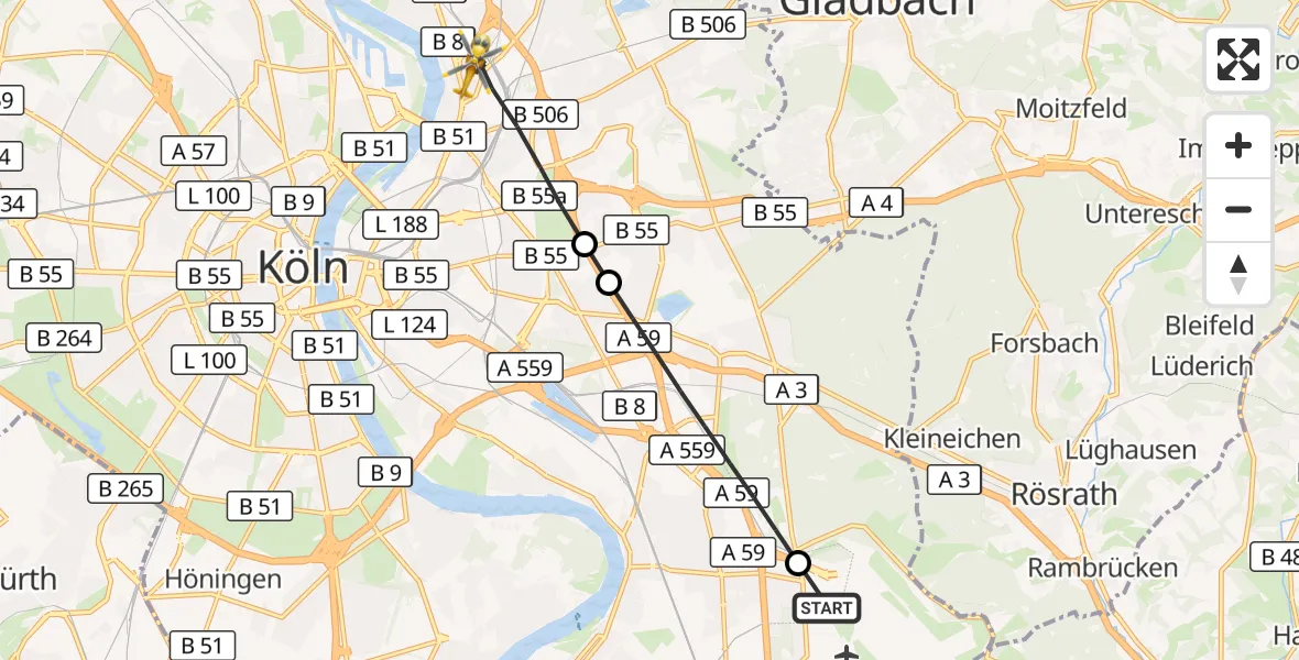 Flugroute Rettungshubschrauber Köln Bonn Flughafen - Köln, 08 September 2026, 14:00