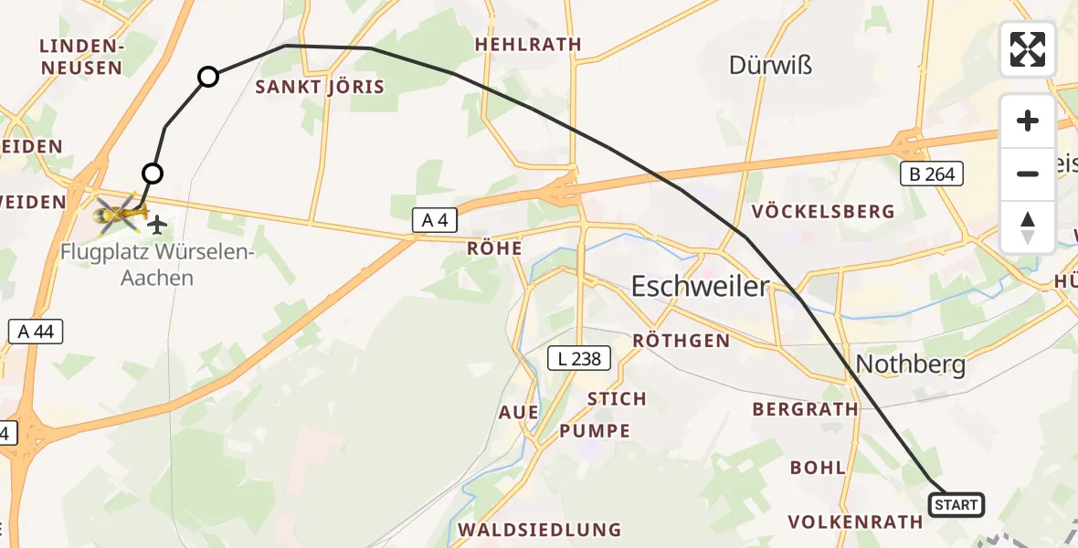 Flugroute Rettungshubschrauber Eschweiler - Aachen-Merzbrück Flughafen, 08 September 2026, 14:12