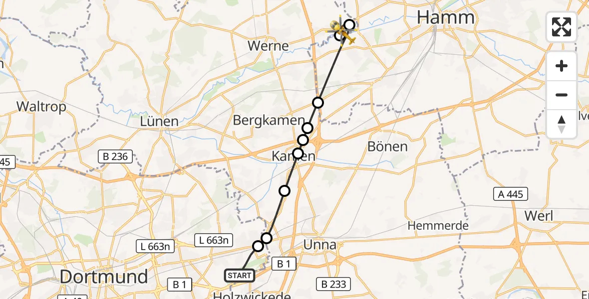 Flugroute Rettungshubschrauber Dortmund Flughafen - Werne, 08 September 2026, 14:18