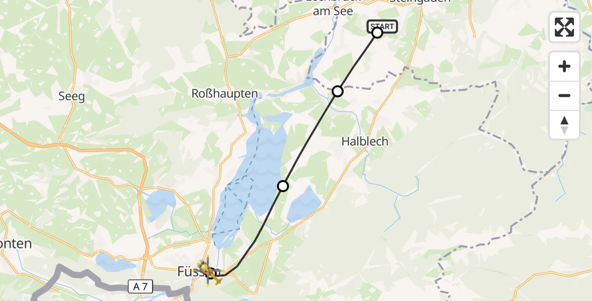 Flugroute Rettungshubschrauber Steingaden - Füssen, 08 September 2026, 14:21