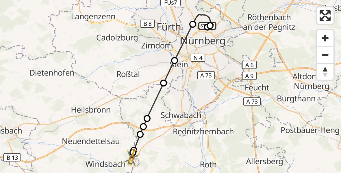 Flugroute Ambulanzhubschrauber Flughafen Nuremberg - Windsbach, 08 September 2026, 14:27