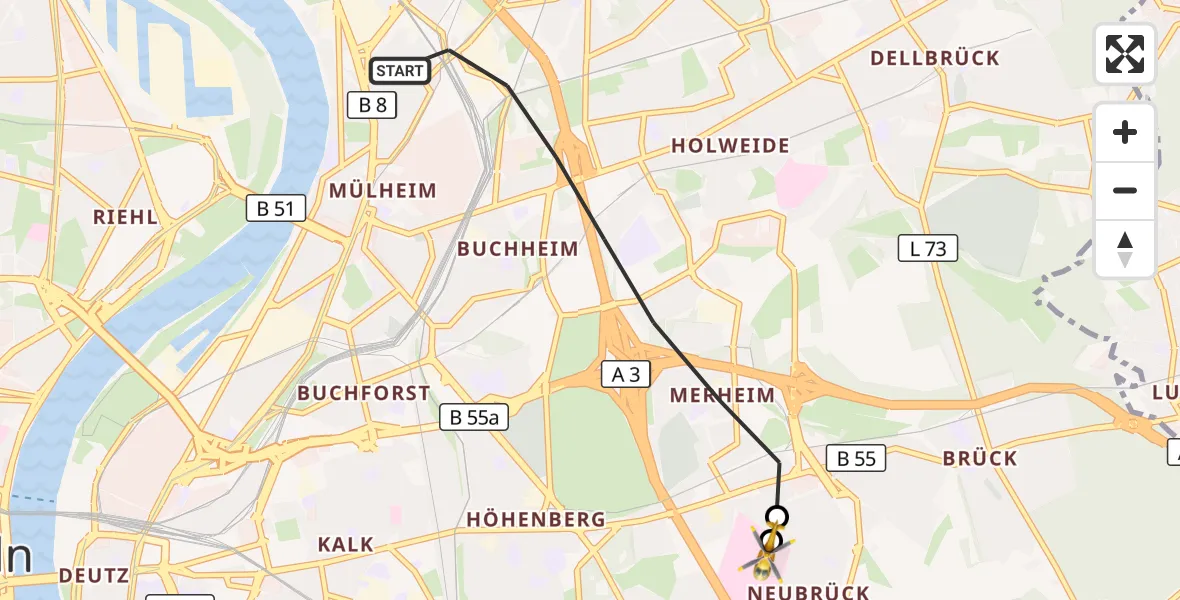Flugroute Rettungshubschrauber Köln - Merheim Hospital, 08 September 2026, 14:27