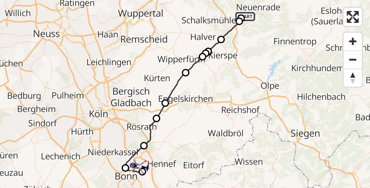 Flugroute Polizeihubschrauber Werdohl - Sankt Augustin, 08 September 2026, 14:28