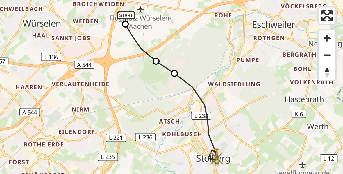 Flugroute Rettungshubschrauber Aachen-Merzbrück Flughafen - Stolberg (Rhld.), 08 September 2026, 14:42